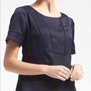 BR classy ladder lace stitch blue satin blouse